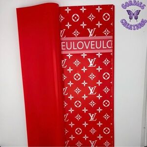 Red W/ White LV Floral Bouquet Wrapping Paper